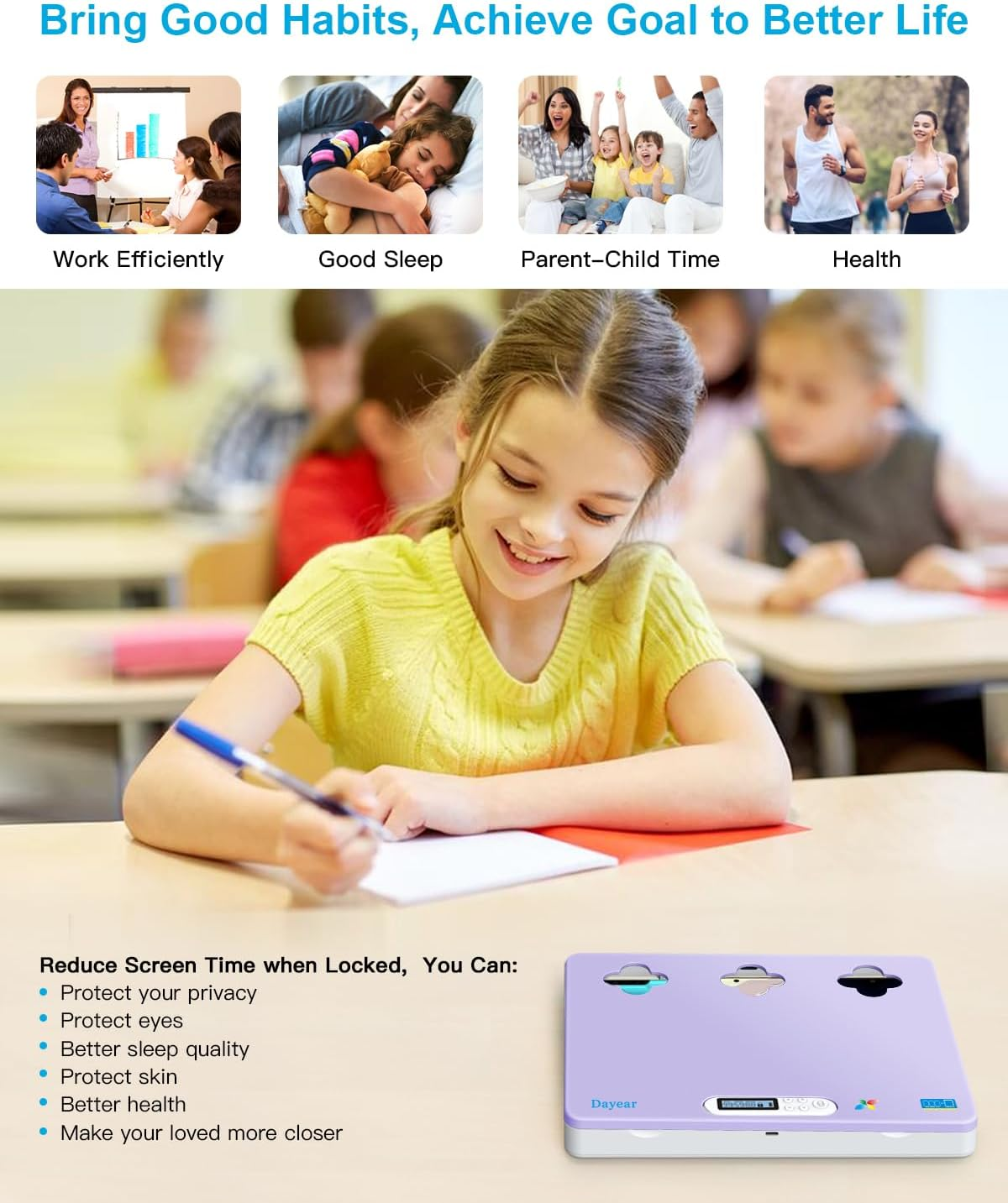 Dayear Phone/Pad Timer Lock Box, Self-Control Safe Lock Box for Ipad/Tablet/Tv Controller - Timed Locker to Help Kids, Students, Adults Lock Away Addiction/Temptation (Purple) image number 6