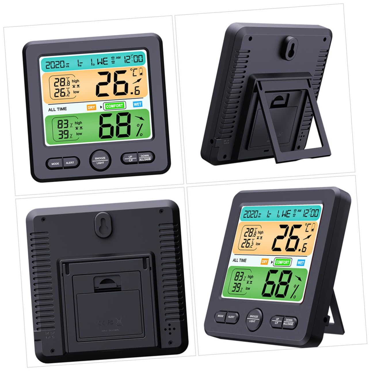 TEHAUX Multi-Function Digital Hygrometer Clock with Large Screen Display Indoor Temperature Humidity Gauge for Home and Office Electronic Thermometer Monitor for Factory School Hospital image number 5