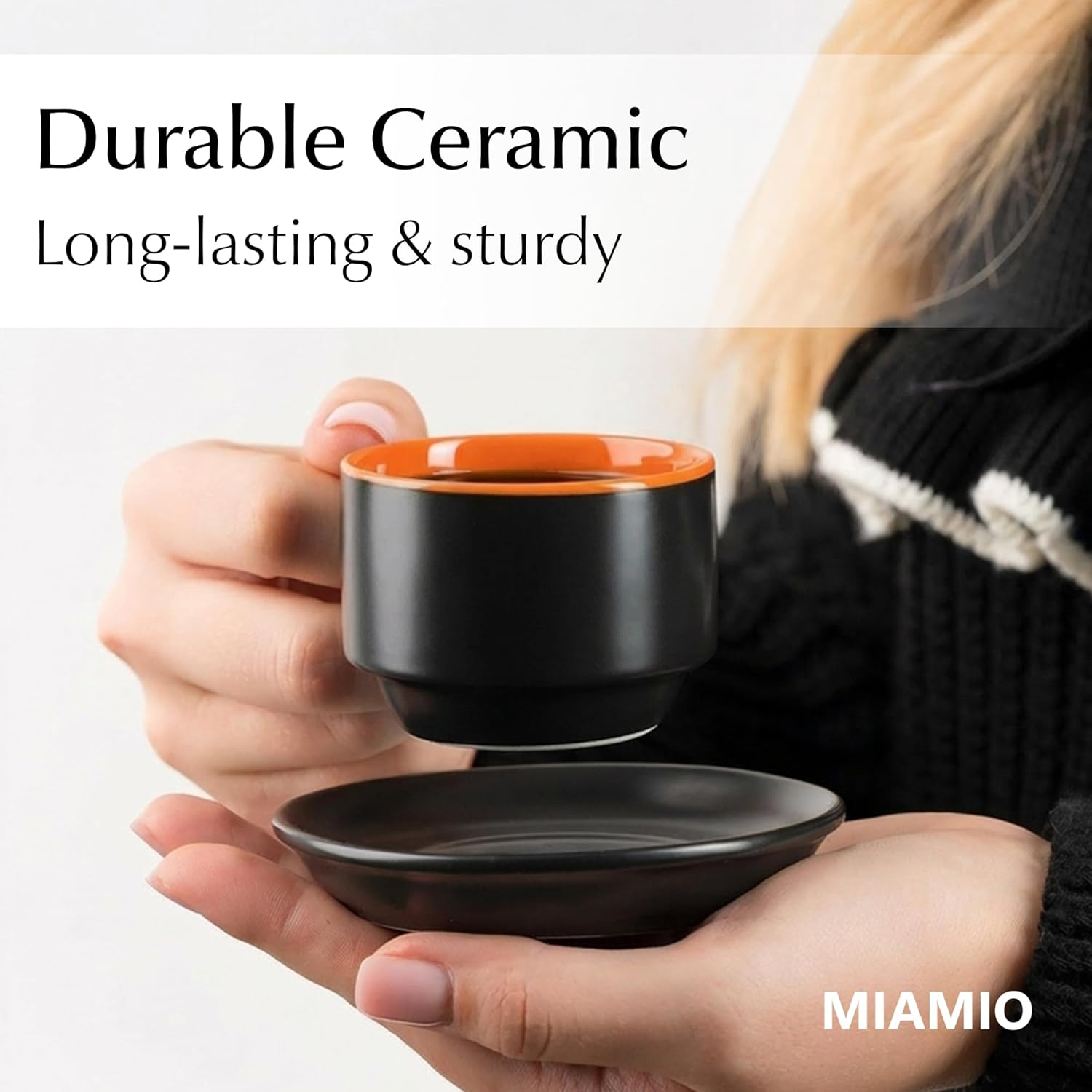 MIAMIO - 75 Ml Espresso Cup Set with Saucers Coffee Mug Set of 6 - Ceramic Coffee Mug Stackable Espresso Mug with Stand for Coffee Drinks, Latte, Cafe Mocha - Le Papillon Collection (Colorful) - Colorful image number 5