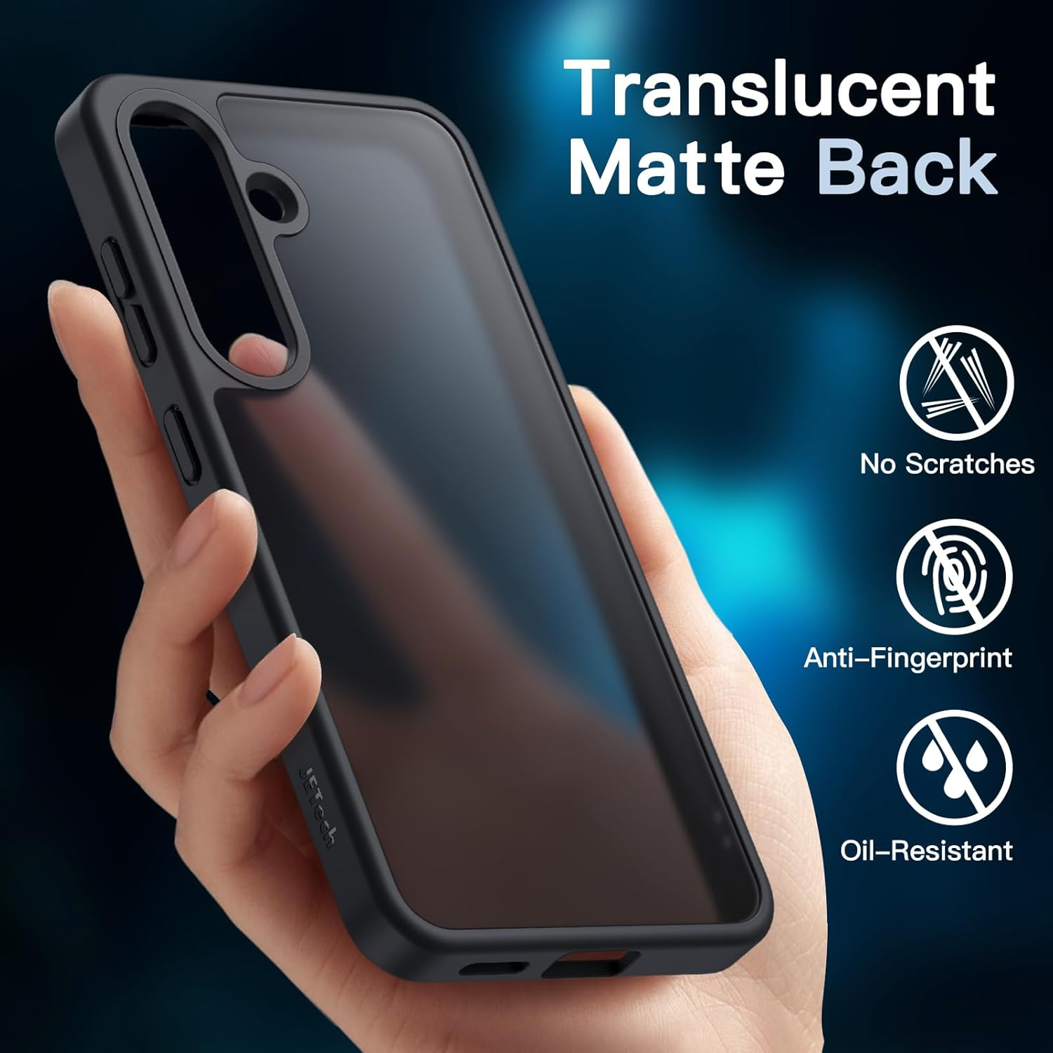 Jetech Matte Case for Samsung Galaxy S25 5G with 2-Pack Each Screen Protector and Camera Lens Protector, 5 in 1 Translucent Back Phone Cover, Tempered Glass Film (Black) image number 1