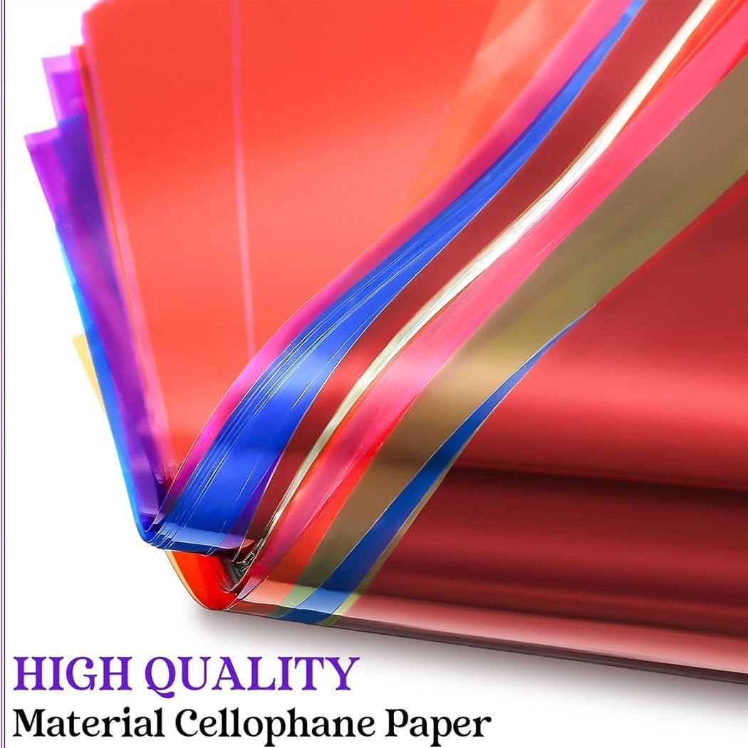 Aufondof 160 Pcs Cellophane Sheets 7.5X7.5 in Colored Cellophane Wrap Transparent Glass Wrap Paper for Candy Cookies Packing DIY Crafts Decorations image number 3