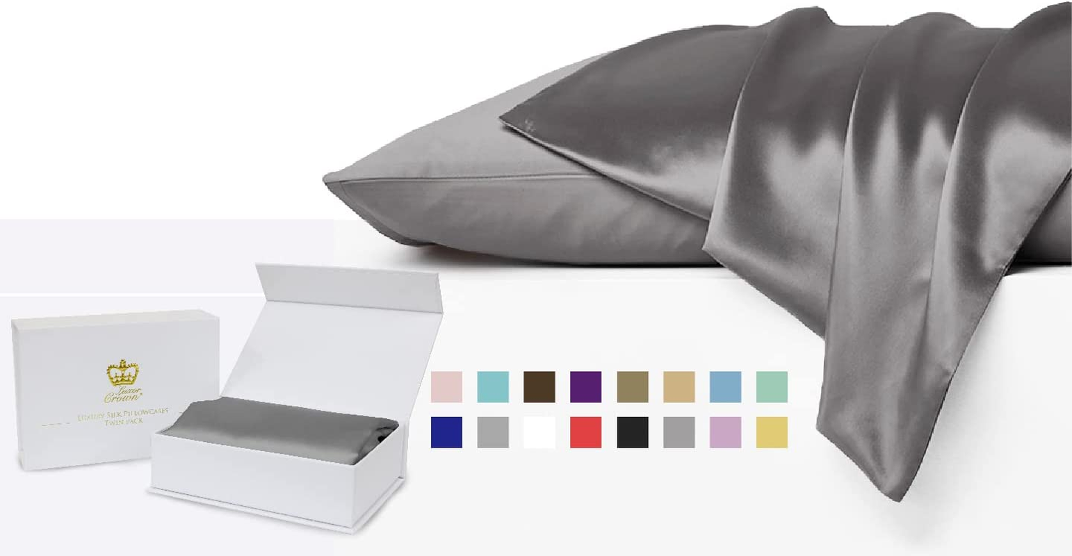 Luxor Crown Set of 2 Mulberry Silk Standard Pillowcases (White) - Blush image number 2