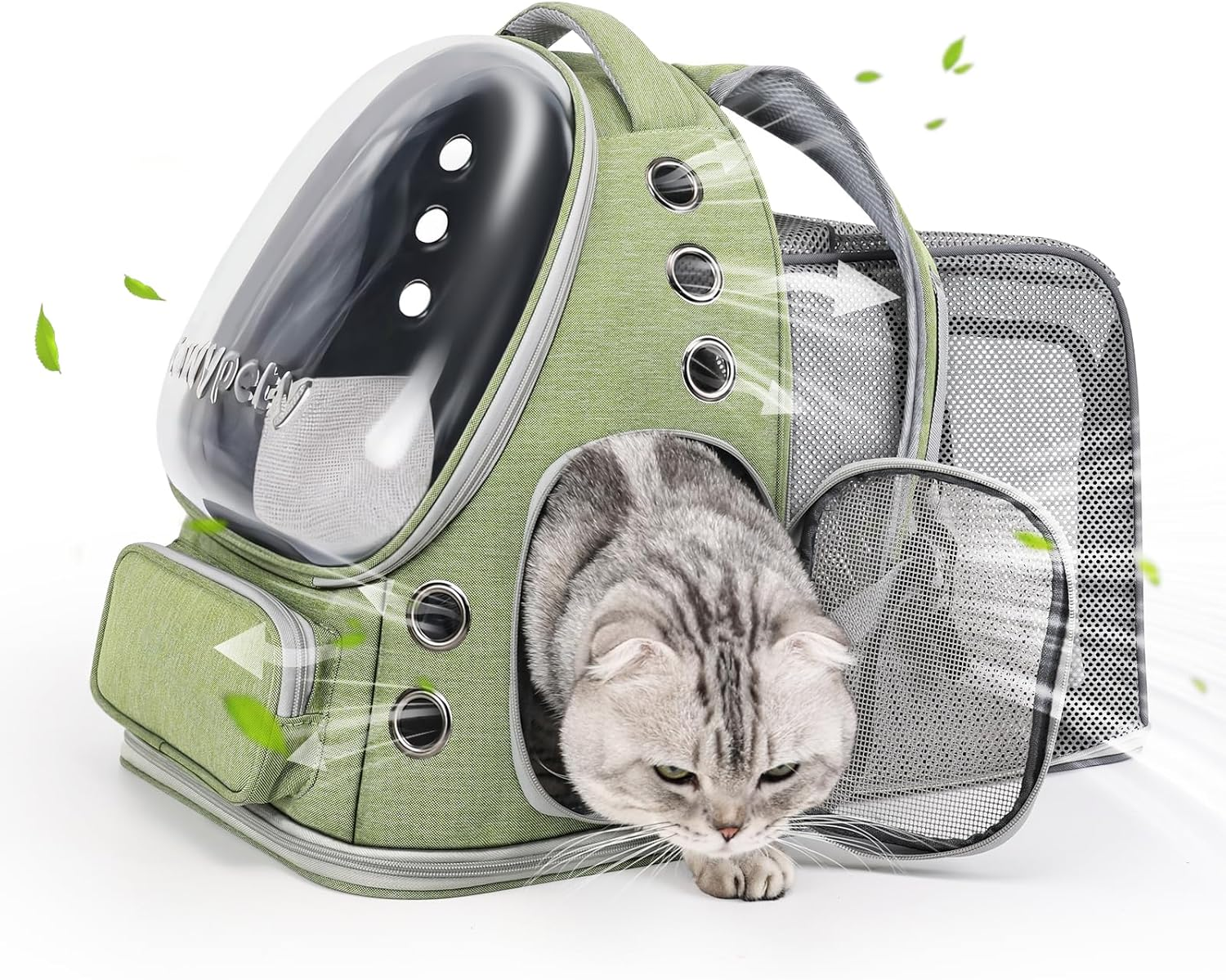 Cat Backpack Carrier, Breathable Cat Carrier Foldable Bubble Backpack for Kitty to Medium Cat Small Dog up to 15Lbs Travel Hiking Transparent Pet Carrier