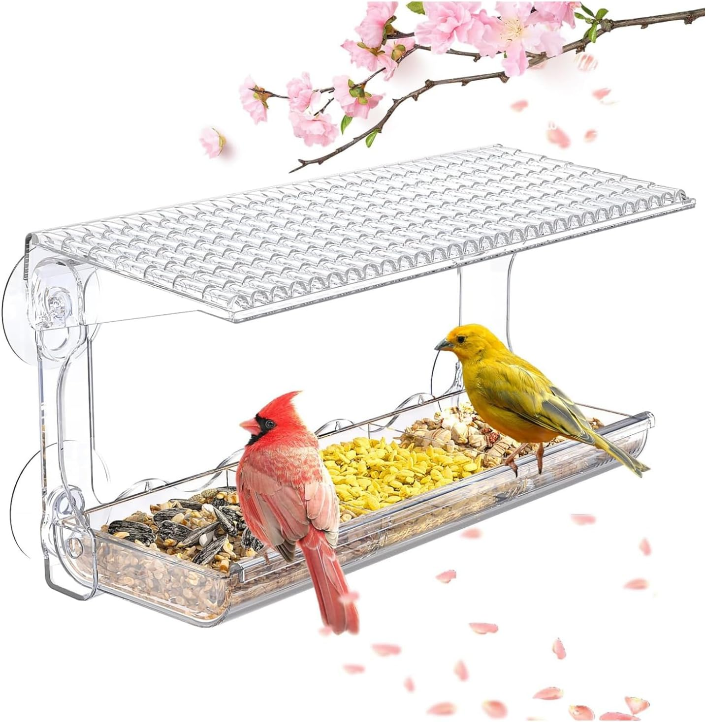 Window Bird Feeder, Clear Bird Feeders Window Mounted with Strong Suction Cups, Transparent Bird House outside Wild Bird Watching for Outdoors, Garden, Yard, Elderly Kids Viewing
