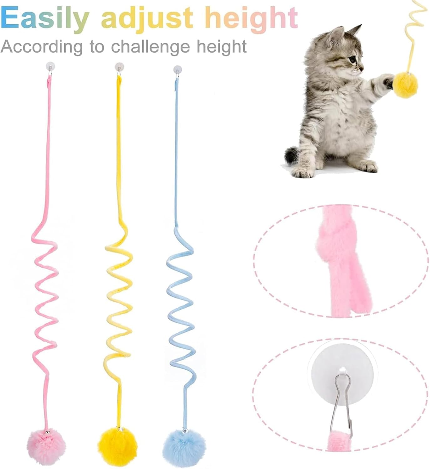 Hanging Door Cat Plush Toy,4 PCS Cat Jumpy Toy with Bell Retractable Cat Spring Plush Toy Interactive Cat String Toy for Indoor Cat Hunting Hunting Exercising image number 6