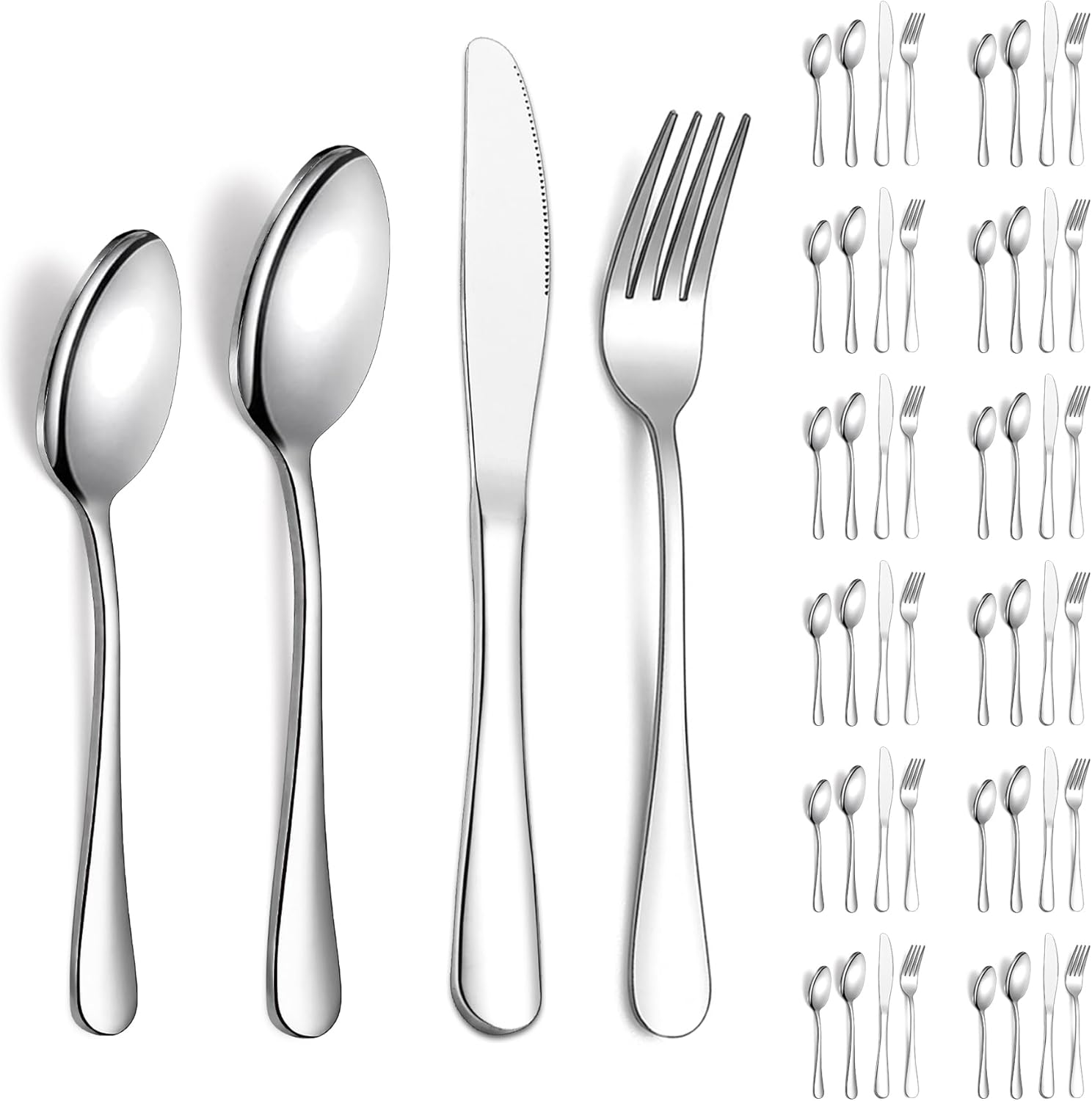 Evanda Cutlery Set 48 Piece Service for 12, Stainless Steel Flatware Set, Include Knife Fork Spoon Silverware Set, Durable Home Kitchen Tableware Set, Mirror Polished, Dishwasher Safe image number 1