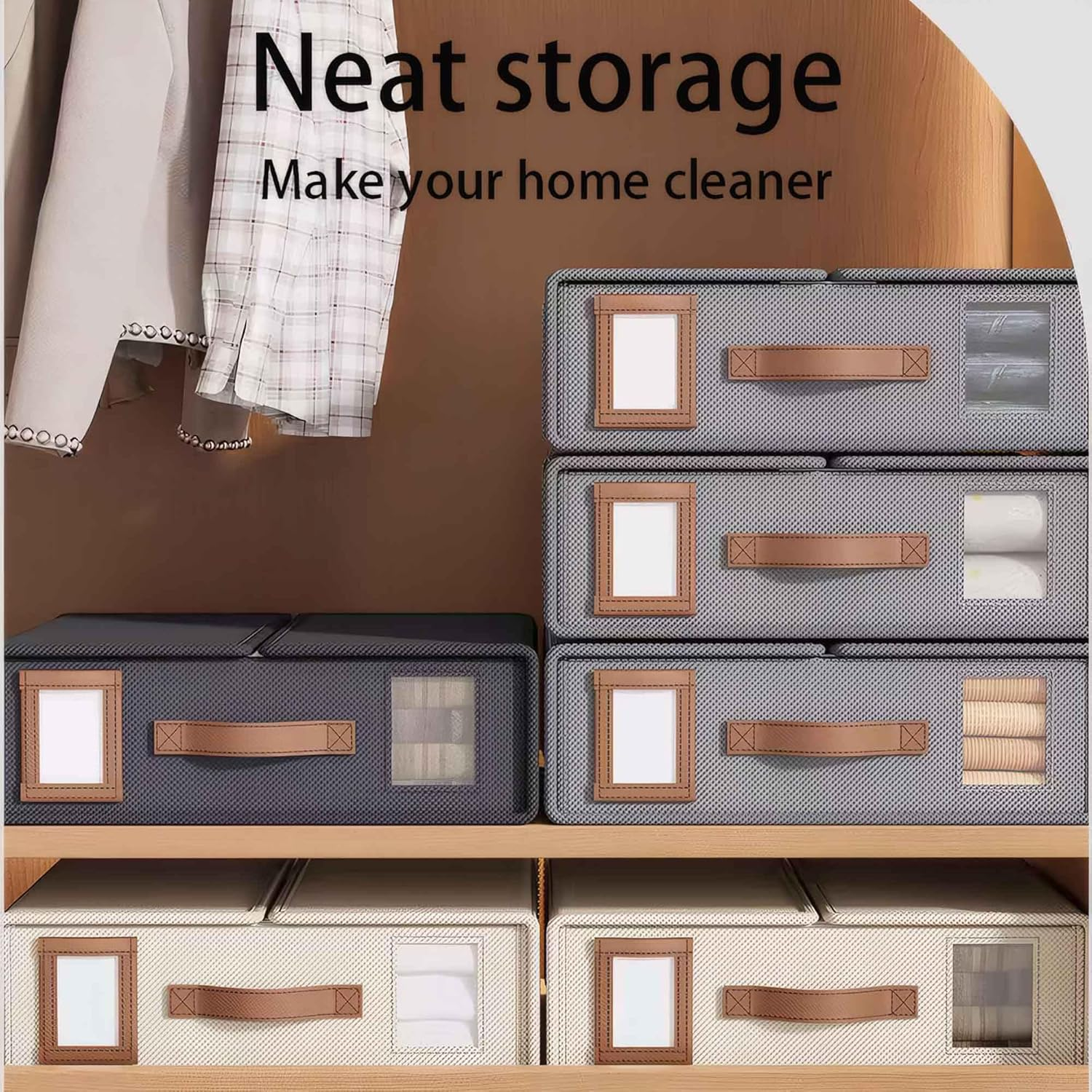 4 Pack Bed Sheet Organisers Box with Windows Foldable for Closets Wardrobe and Home Linen Storage (Grey) image number 4