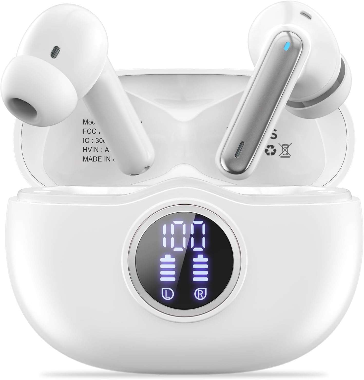Fhumsh Wireless Earbuds, Bluetooth 5.3 Hifi Stereo Headphones Oil White image number 1