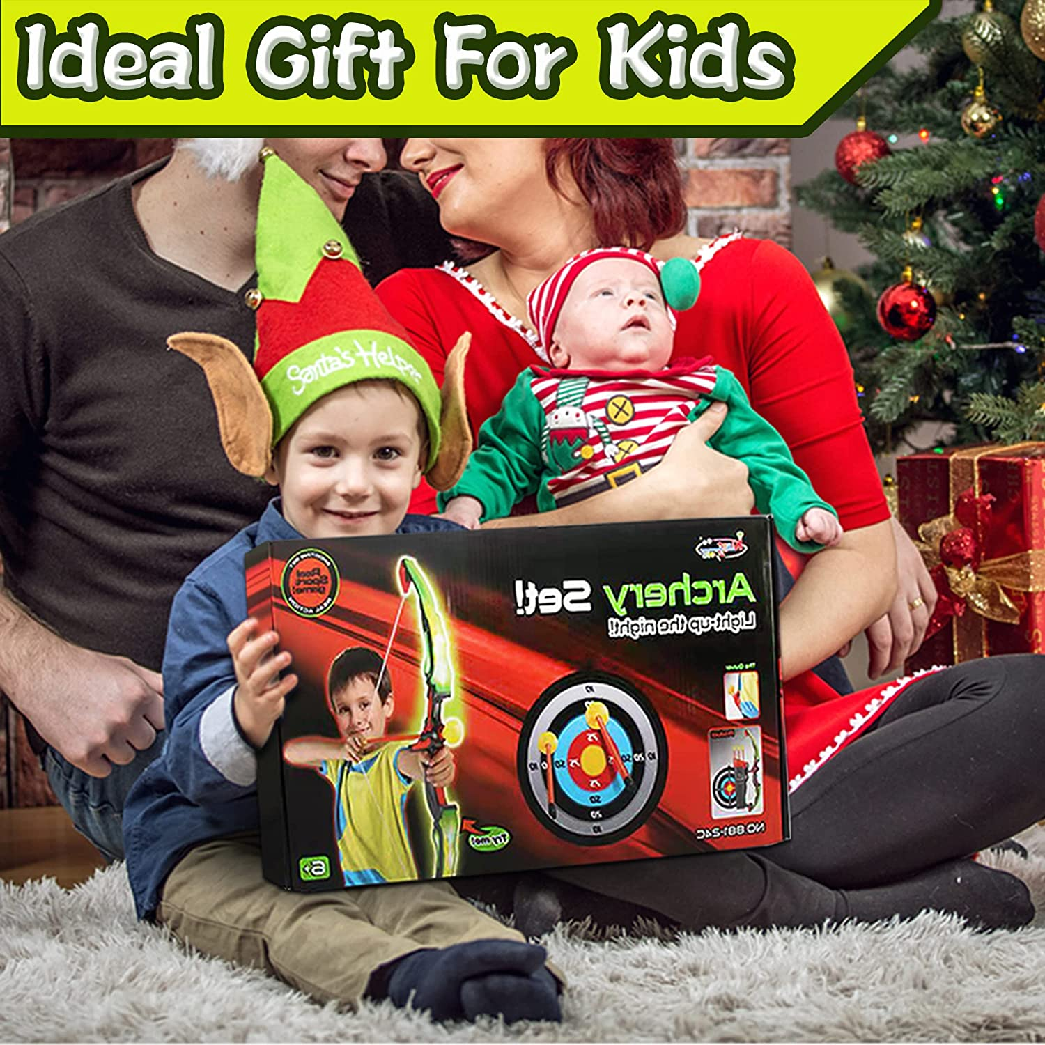 Dr.Kbder Bow and Arrow for Kids 8-12, Boys Toys Outdoor Sport Game, Green Light up Archery Toy Set with 5 Suction Cup Arrows, Target & Quiver, Ideal Christmas Birthday Gifts for Kids image number 2