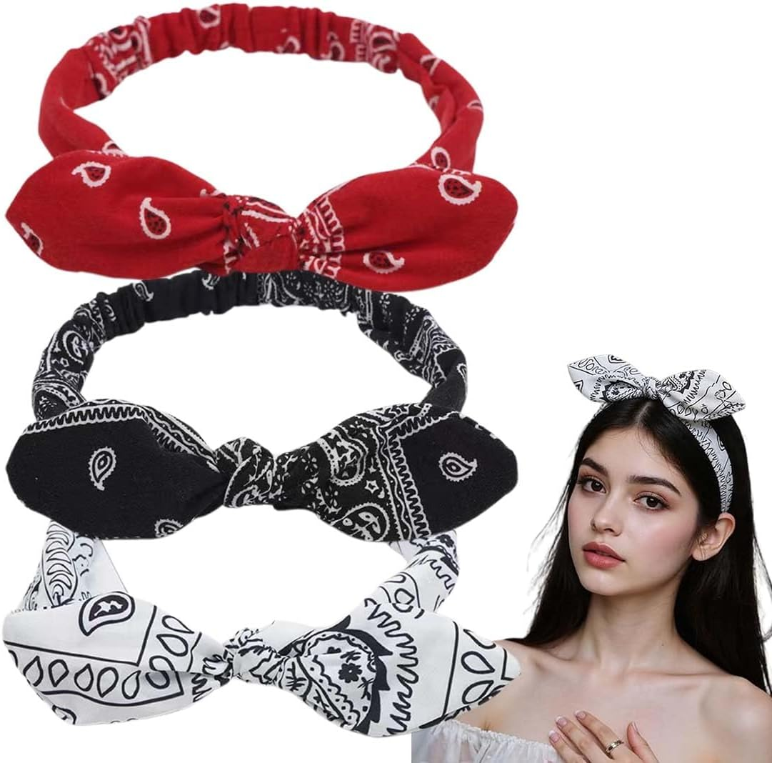 Pack of 3 Stretchy Women'S Headband Headbands Hair Bow Hair Bands Headscarf Women'S Headscarf Boho Headband Print Hair Accessories image number 5