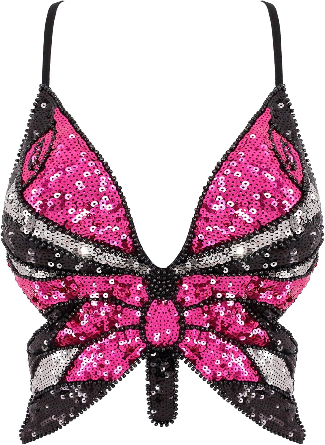 Monanoat Women&rsquo;S Sexy Butterfly Shape Sequin Crop Top Bandage Lace up Tank Top Belly Dance Top Costume Outfits