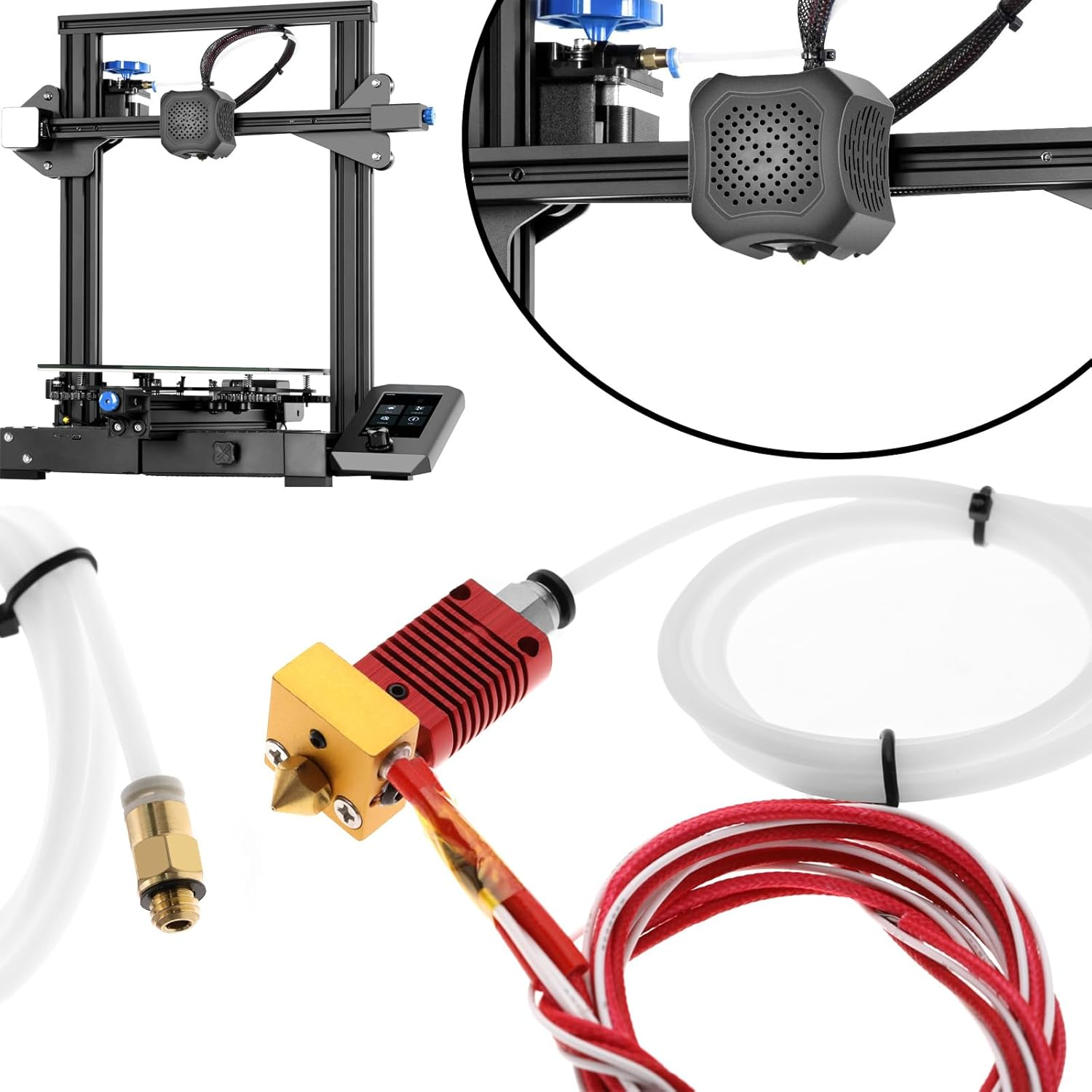 SING F LTD 24V 40W Assembled Hot End Extruder Kit for Ender-3 Ender-3 Pro Ender-3S Ender-2 Pro 3D Printer Accessories with Silicone Cover and 0.4Mm Nozzle image number 1