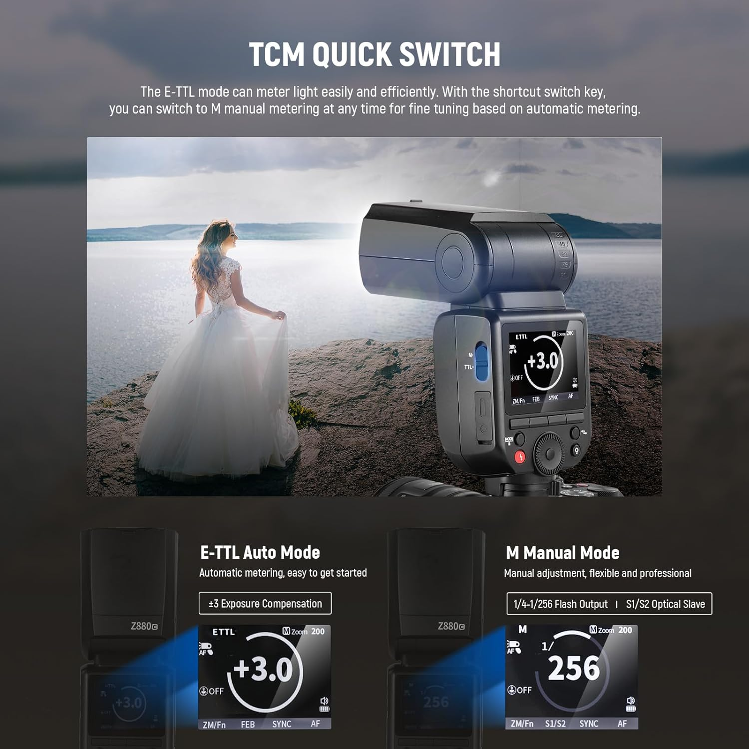 NEEWER Z880-C 2.4G 76Ws TTL Camera Flash Speedlite Compatible with Canon,Upgraded Ui,Adjustable Modeling Lamp,Ttl/M Quick Switch TCM Key,1/8000S HSS 7.2V/3000Mah Battery 600 Full Power Flash image number 2