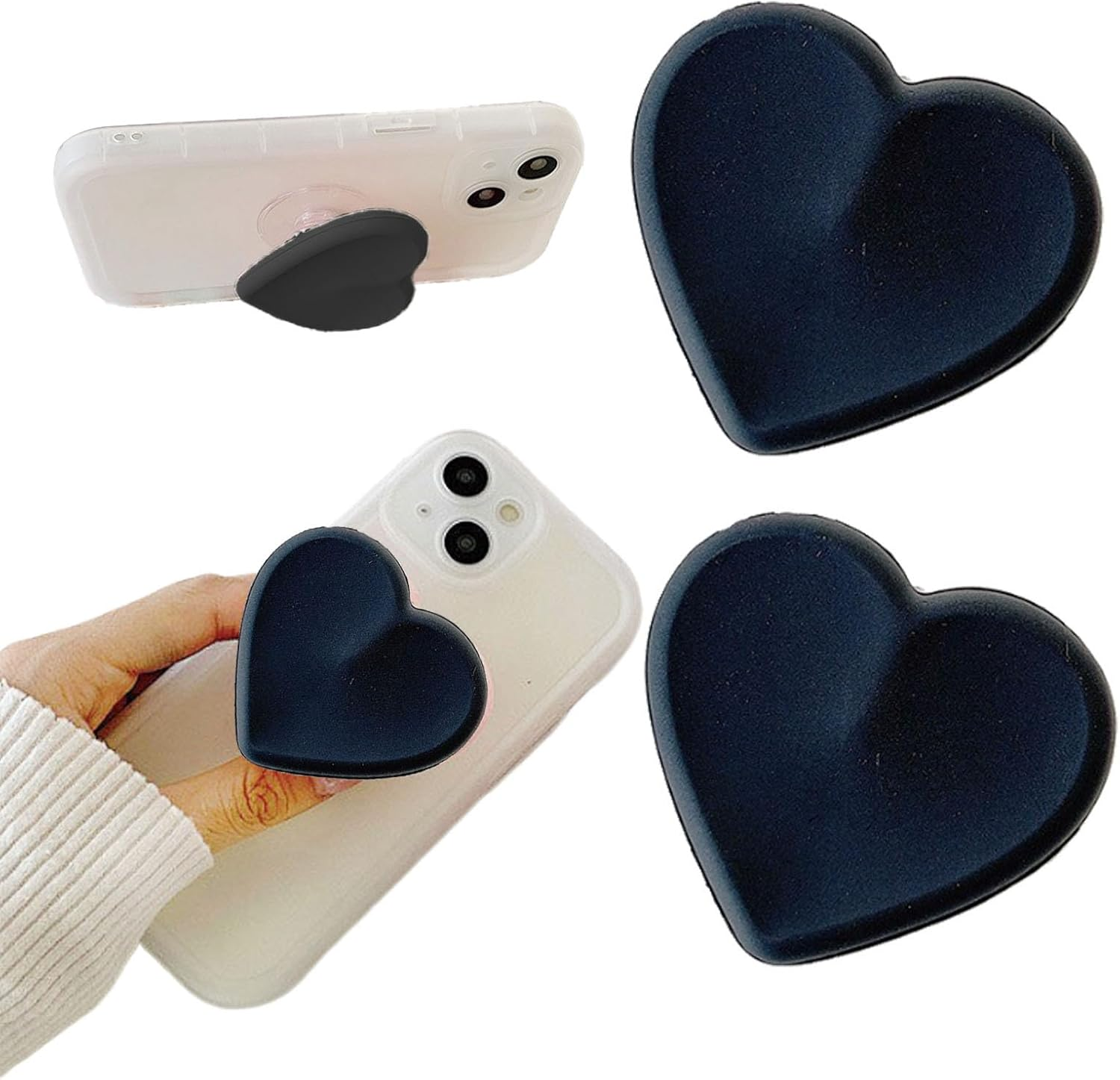 2PCS Heart-Shaped Silicone Mobile Phone Grip Stand,Zakora Collapsible Cellphone Finger Grip Holder for Smartphone Tablet Cell Phone Accessory (White)