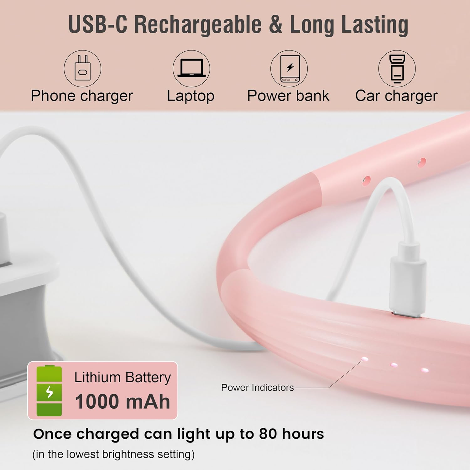 Singhong New Upgrade Neck Book Light, Elegant Style, Type-C USB Rechargeable, Lighter Weight,Each 3 Colors with 3 Brightness, 80-Hr Lasting Rechargeable Lamp,Perfect for Reading in Bed(Sakura Pink) - Chesse Yellow image number 4