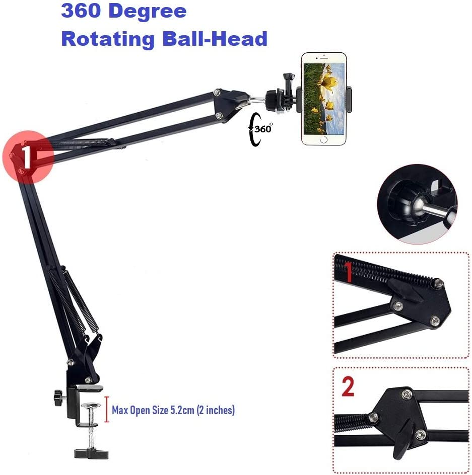 Phone Video Stand,Overhead Camera Mount Compatible with Iphone Samsung Action Camera for Live Streaming,Baking,Craft,Videos,Online Lessons image number 2