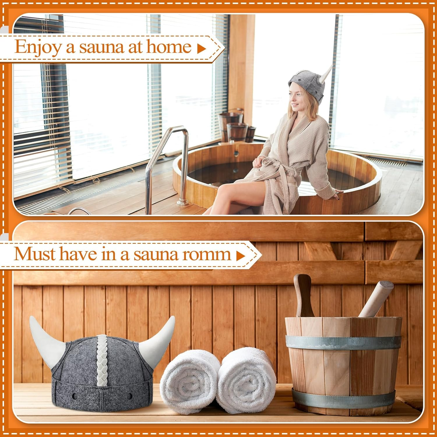 Jagely 2 Pcs Sauna Hat Viking Russian Banya Wool Sauna Cap for Women Men Finnish Ukraine Bath Accessories image number 6