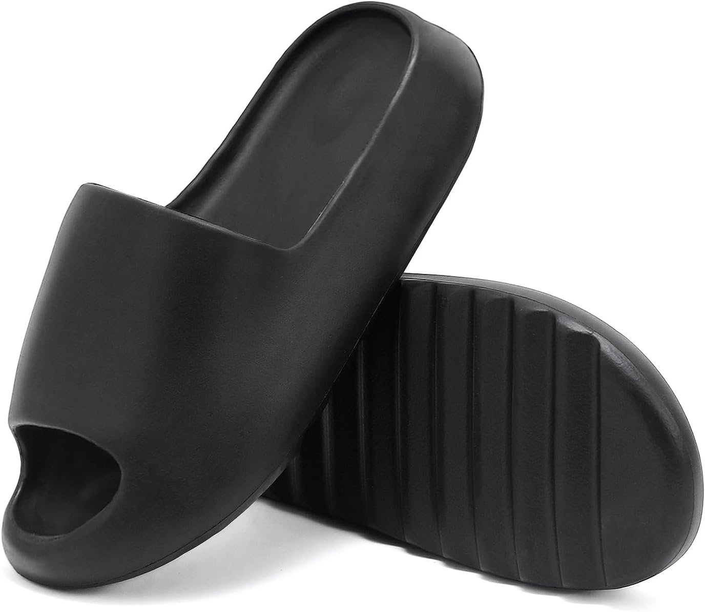 Cloud Slides for Women and Men, Comfort Platform Lightweight Slippers Slides, Unisex Foam Shower House Slippers, Summer Open Toe Sandals for Indoor and Outdoor, Black, 9.5 Women/8.5 Men