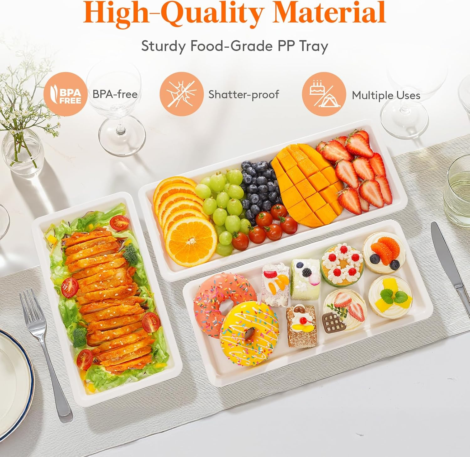 Lifewit Large Plastic Serving Tray Set for Party Supplies, 16/14/12 Inch Platters for Serving Food, 6 PCS White Reusable Tray for Veggie, Snack, Fruit, Cookies, Dessert in Kitchen/Pantry Organization image number 5