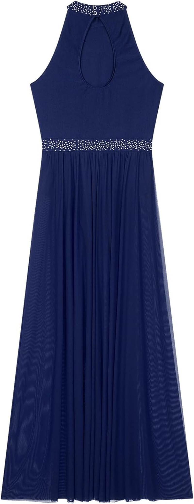 Manyakai Women'S Rhinestones Halter Neck Lyrical Dance Dress Gymnastic Dance Leotard Maxi Dress Flowy Tulle Dress image number 3