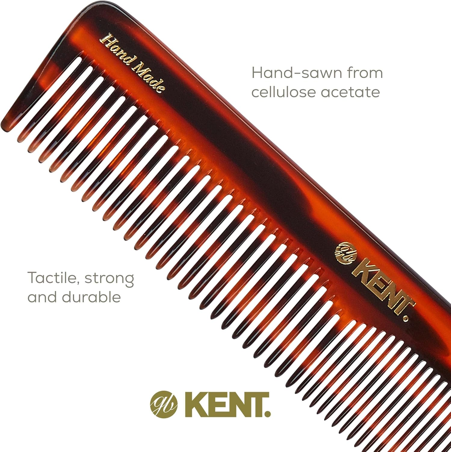 Kent Handmade Comb Made of Cellulose Acetate 16T & Sohyo Detangrer Hair Brush, Perfect for Detangling, for the Bag, Travel or the Beach