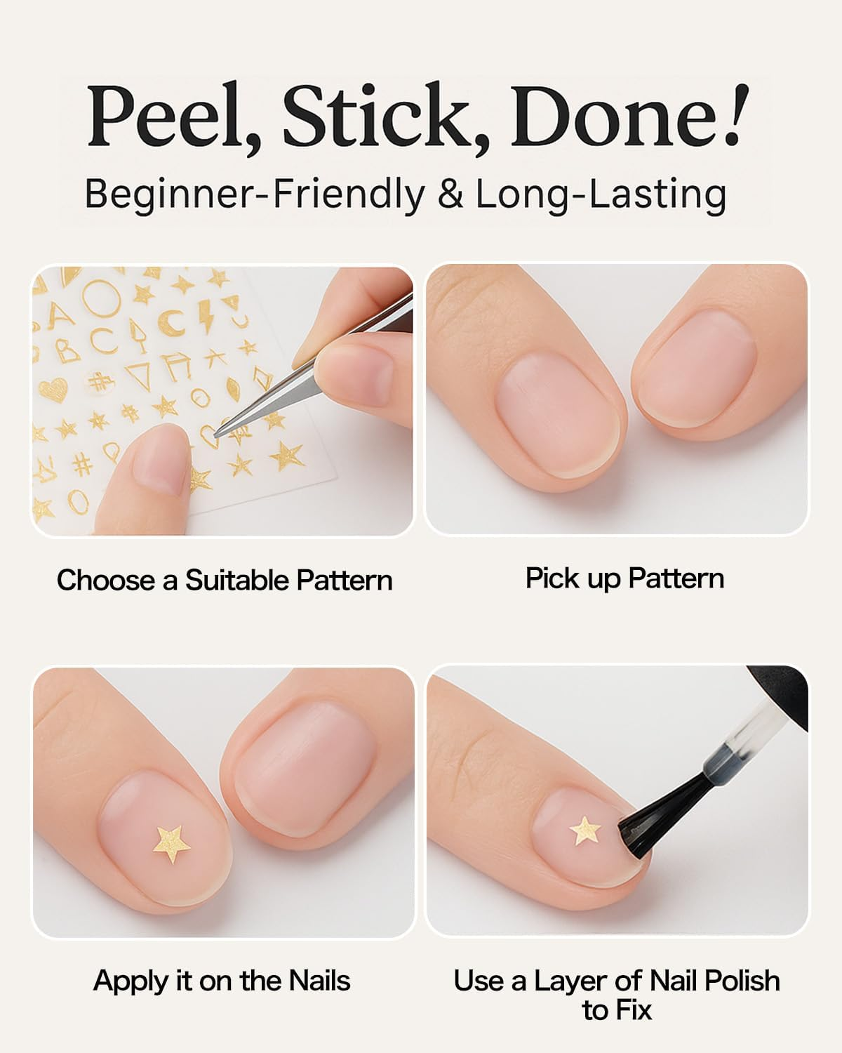 60 Sheets Gold Silver Nail Art Stickers, Star Moon Nail Decals Decor 3D Self Adhesive Geometric Stripe Wave Heart Stamp English Letter Nail Art Design Accessories for Women Girls image number 5