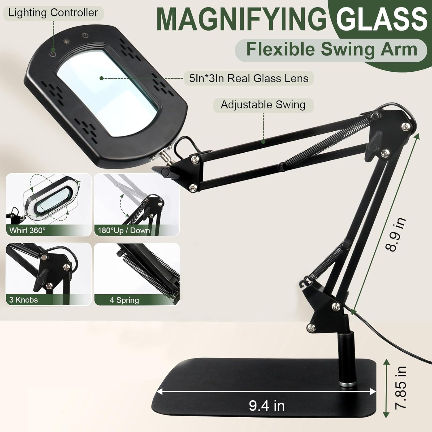 Zhiwei 10 X Rectangle Magnifying Glass with Light and Stand, 2-In-1 Desk Lamp and Clamp, 5 Colour Modes, Continuously Dimmable, Table Magnifier for Crafts, Reading, Repair. image number 6