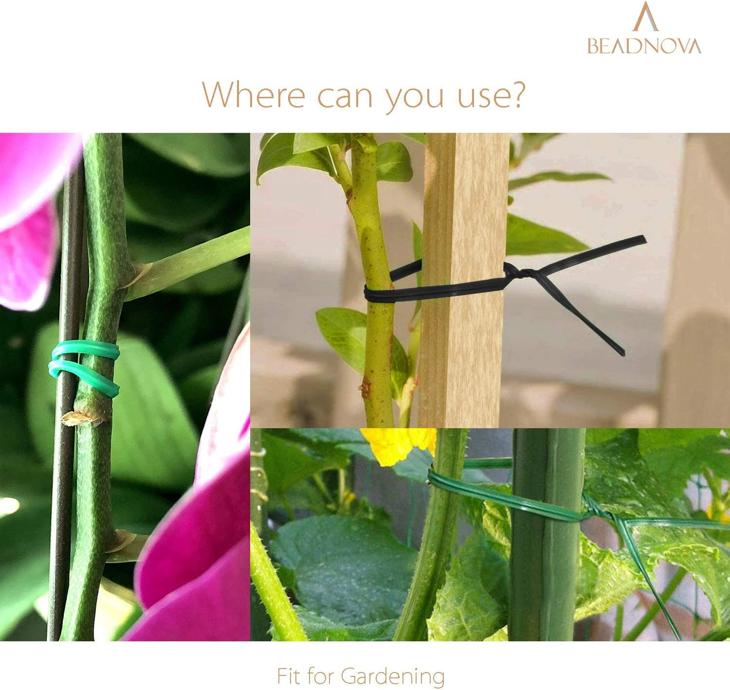 BEADNOVA Twist Tie 328 Feet (100M) Bread Ties Gardening Ties Black Plant Ties Multipurpose Plastic Coated Plant Twist Tie with Cutter for Potted Plants Garden Office and Home image number 4