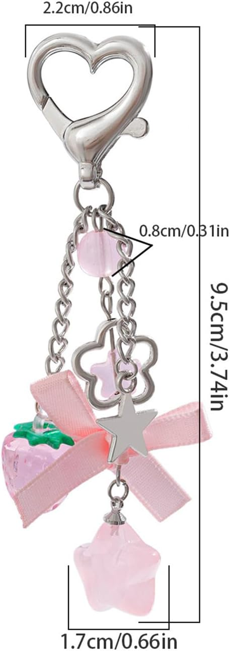 Szaluyk Aesthetic Charm Keychain, Multicolour Fashion, Strawberry Bow Star, Elegant Pouch Wallet Pendant, Phone Accessories Camera Pendant image number 2