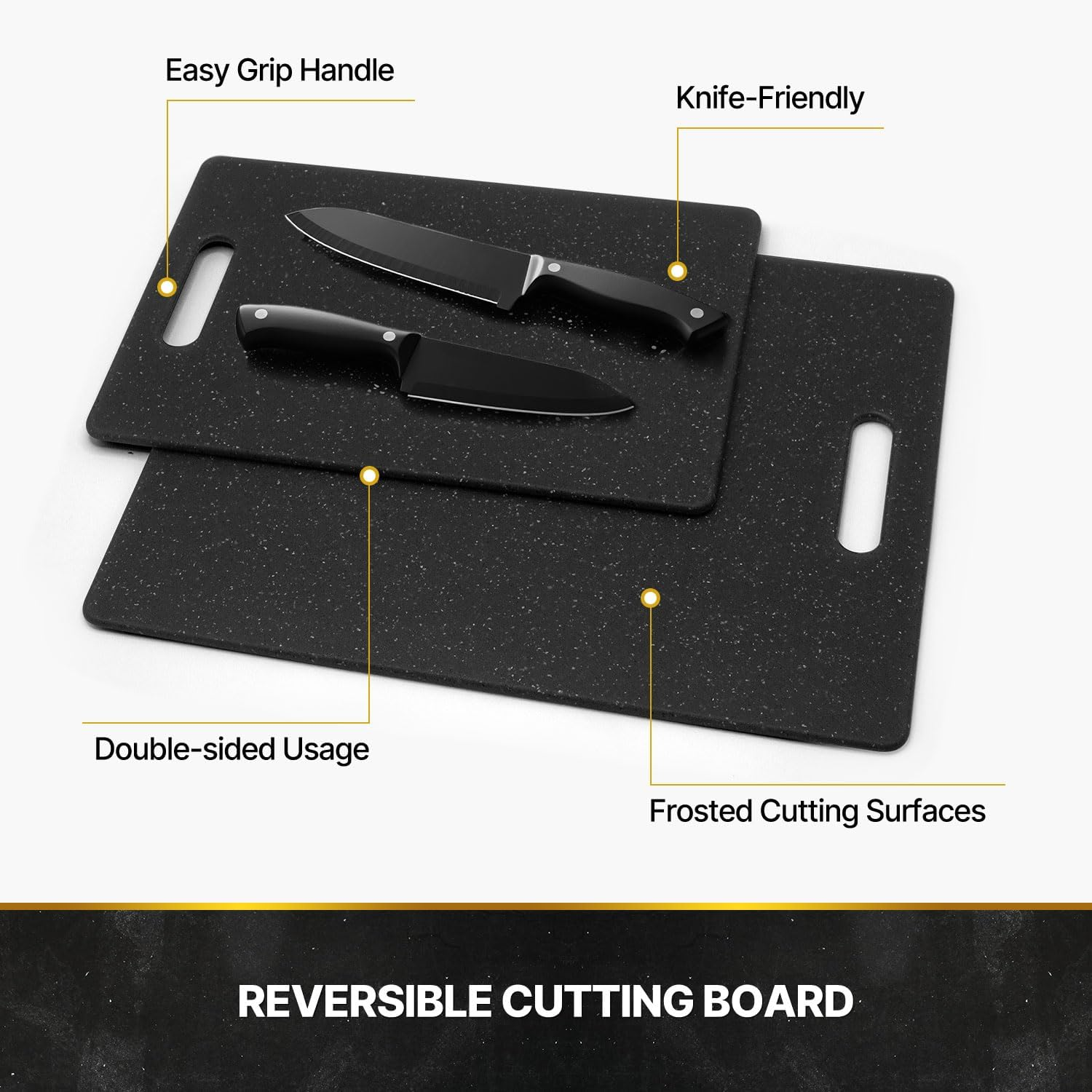 Sydroya Chopping Board Set, 3-Piece Non-Slip Cutting Boards for Kitchen, Easy Grip Handle Dishwasher Safe Chopping Board for Food Fruits Vegetables, Bpa-Free Plastic, Black image number 5