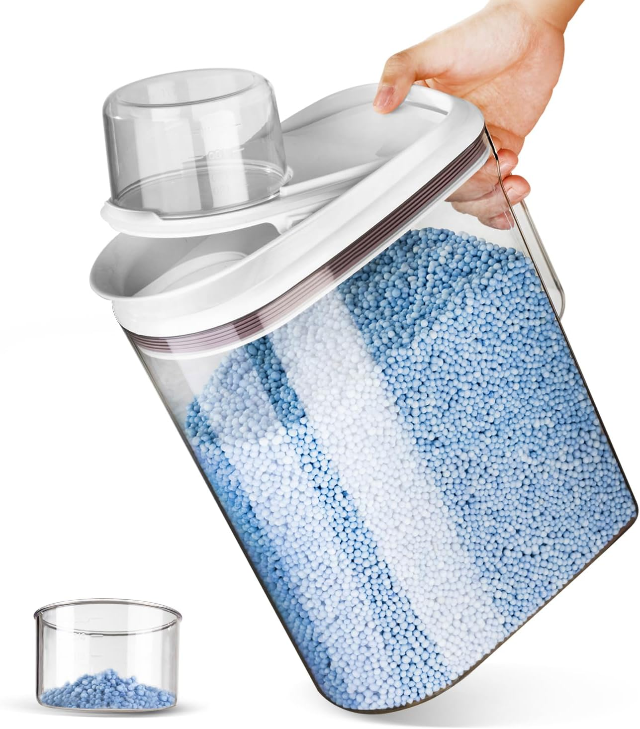 Livlab Mker Laundry Detergent Dispenser with Lid, Powder Container for Laundry Room Organization and Storage, Scent Booster Beads with Measuring Cup 3.5L/8Lbs/125Oz