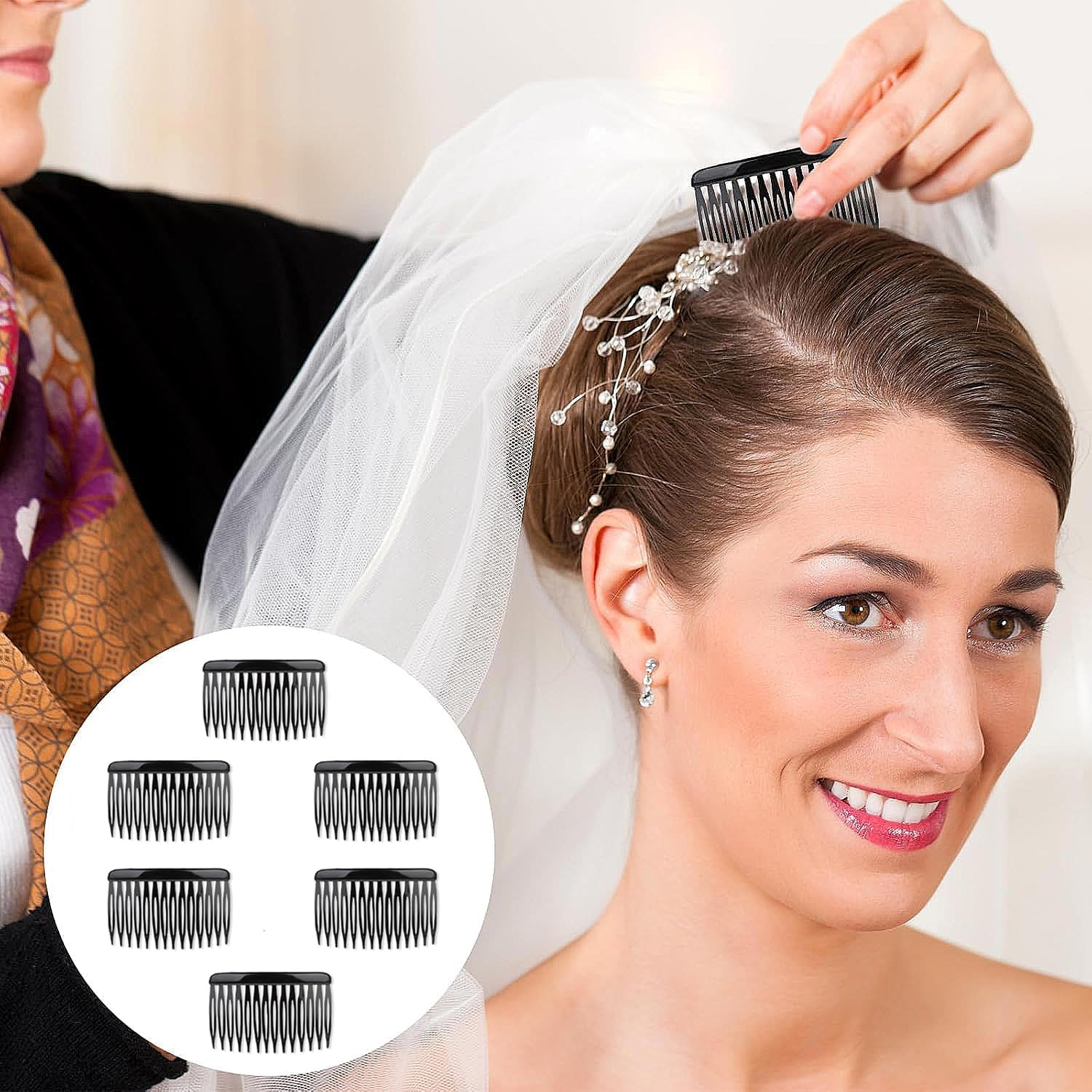 Pack of 6 Hair Combs for Clip-In, Hair Combs for Hair for Girls, Women (Black) image number 2