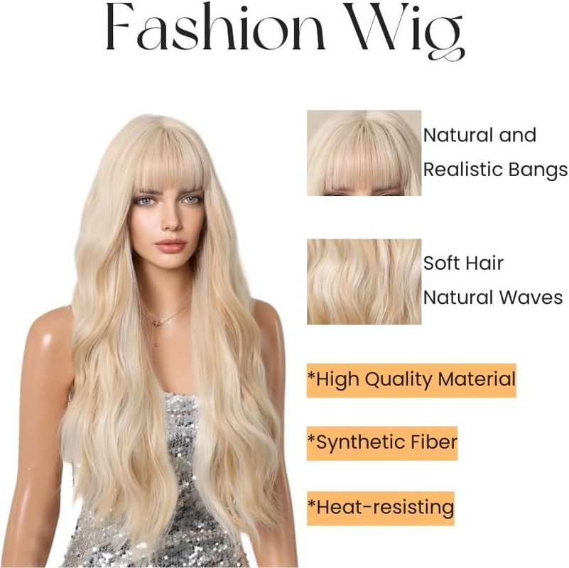 CGVG Women'S Blonde Wig Long Wavy Blonde Wig Women with Fringe Daily Use Party Carnival image number 6