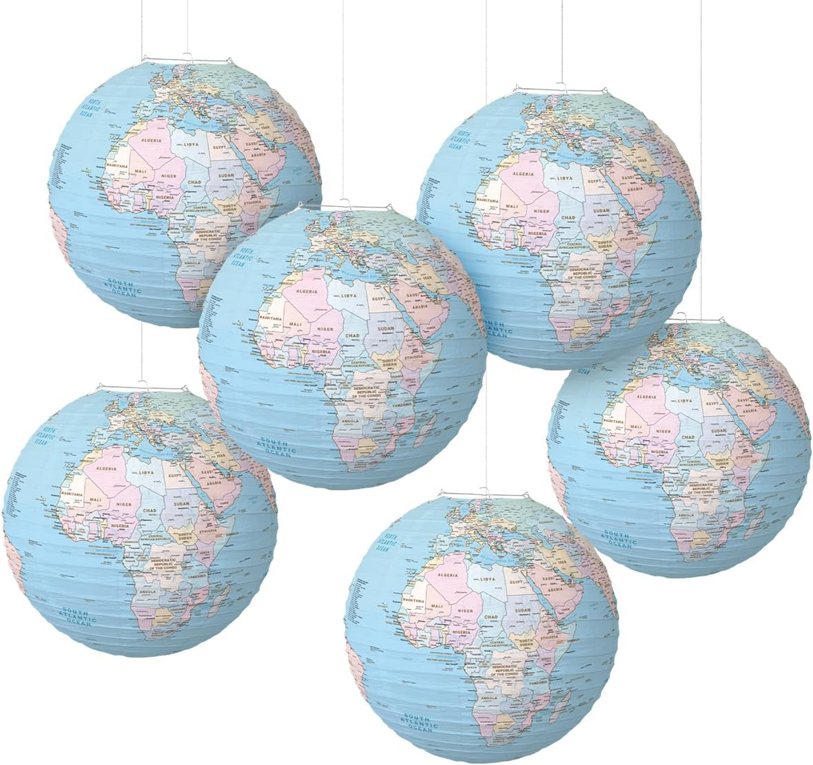INFITE World Map Globes Hanging Paper Lantern Map Classroom Decorations Travel Themed Party Decorations 12 INCH Earth Day Decorations for Home Earth Theme Party Decor Supplies image number 3