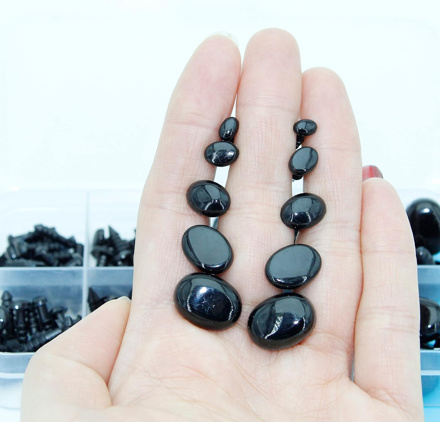 BESTCYC 1Box(125Pcs) 5Different Size Oval Shape Black Plastic Safty Nose for Teddy Bear Doll Animal Puppet Crafts image number 3