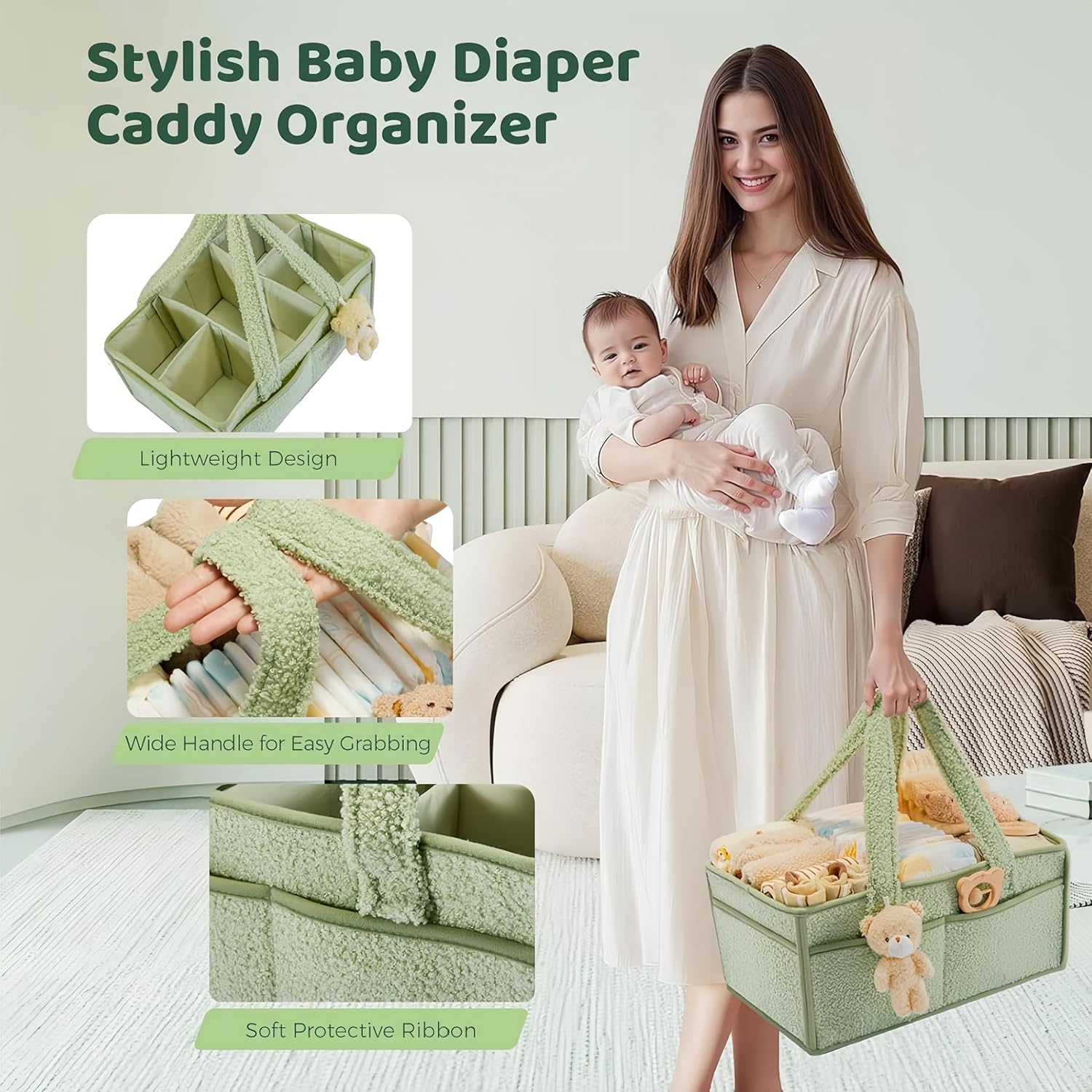 Nappy Caddy Organiser Baby Bag Diaper Caddy Storage Basket for Diapers and Wipes Portable Shower Gifts Travel Essentials image number 4