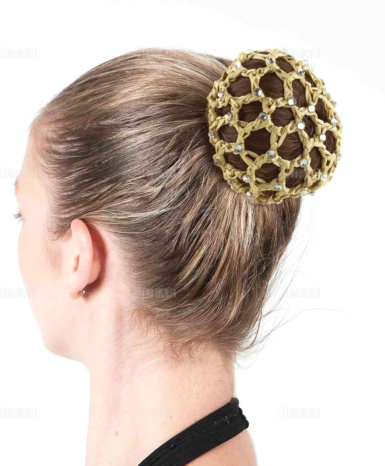 AUEAR, 5 Pack Hair Bun Cover Rhinestone Snood Hair Net Handmade Crochet Elastic Bun Hair Nets for Women Girls Ballet Dance Skating