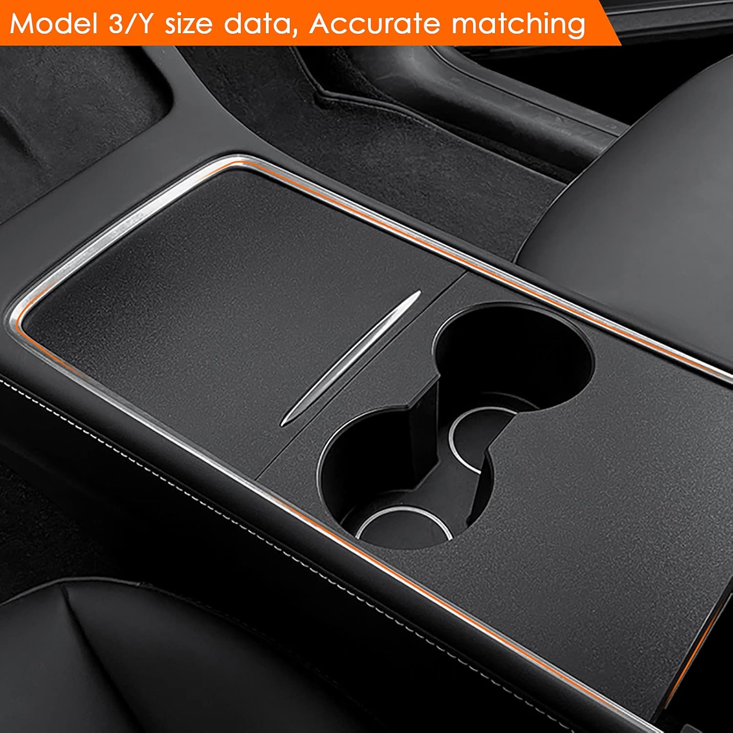 Farmogo Center Console Wrap Kit Matte Black Console Cover Interior Decoration Wrap Kit Compatible with Tesla 2021-2025 Model Y & 2021-2023 Model 3 Accessories (Black) image number 6