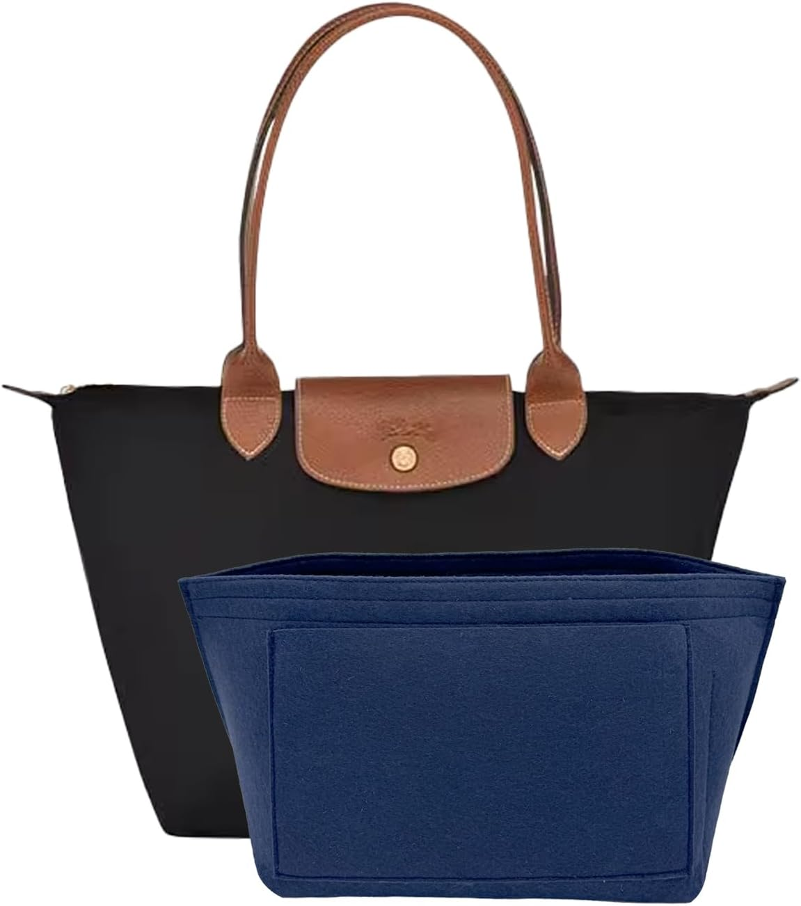 D.DUO Purse Organizer Insert, Bag Organizer for Le Pliage, Handbags Organizer Insert(Dark Blue, Large)