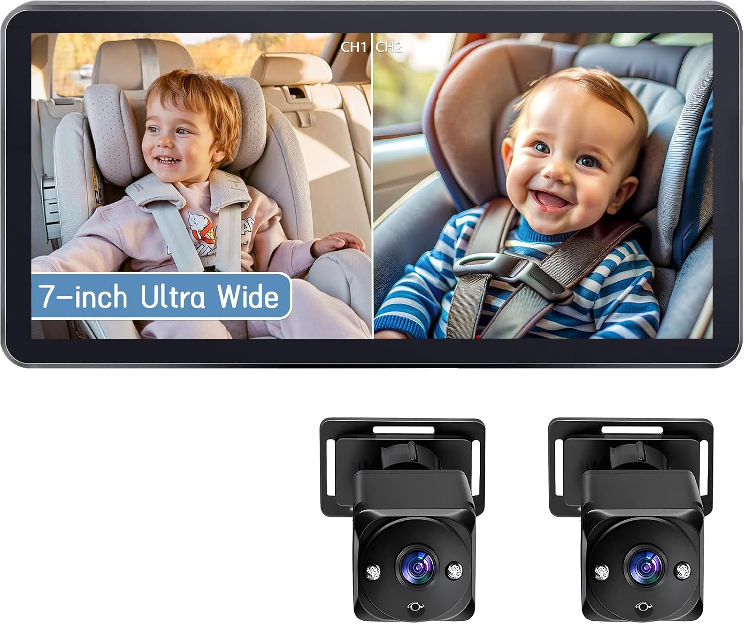 Omebel Baby Car Camera 2-Kids Car Baby Camera for Seat, 7 Inch Ultrawide Display with Two Cameras Rear Facing, USB Powered Backseat Car Seat Camera Mirror HD 1080P