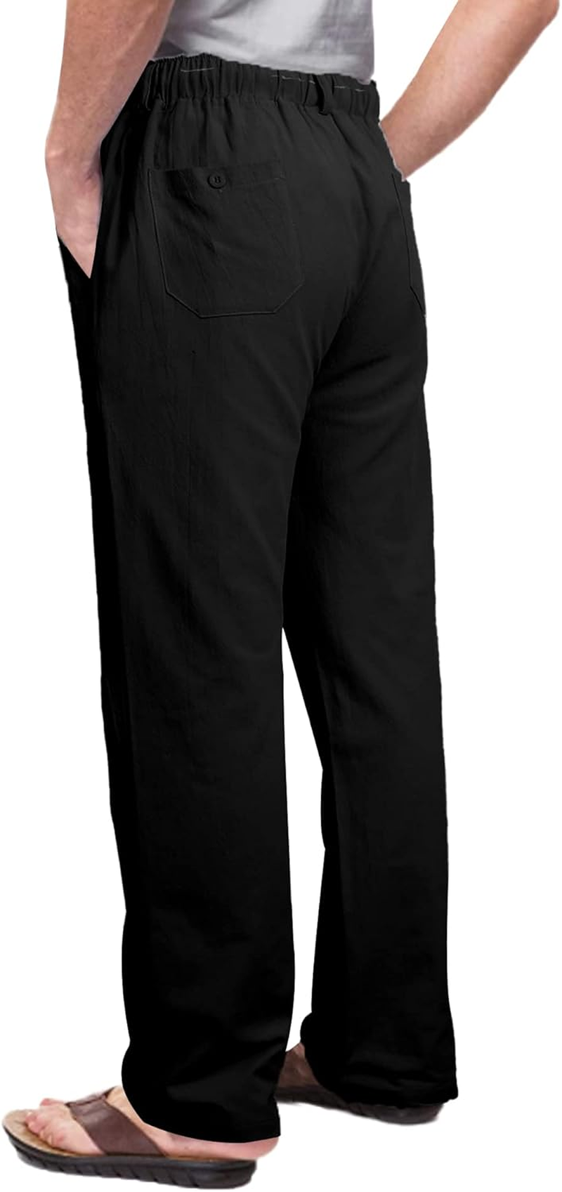 NANAMEEI Men'S Linen Pants Elastic Waist Cotton Trousers Drawstring Yoga Beach Pants image number 5
