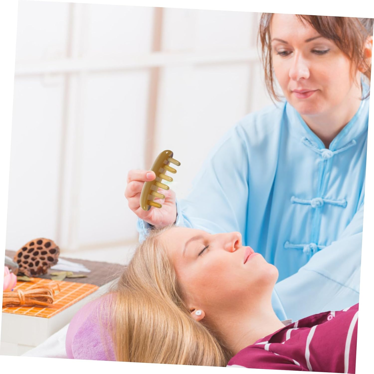 FRCOLOR Ox Horn Comb Massager Scalp Massager Hair Care Tool Multi-Functional Scaler