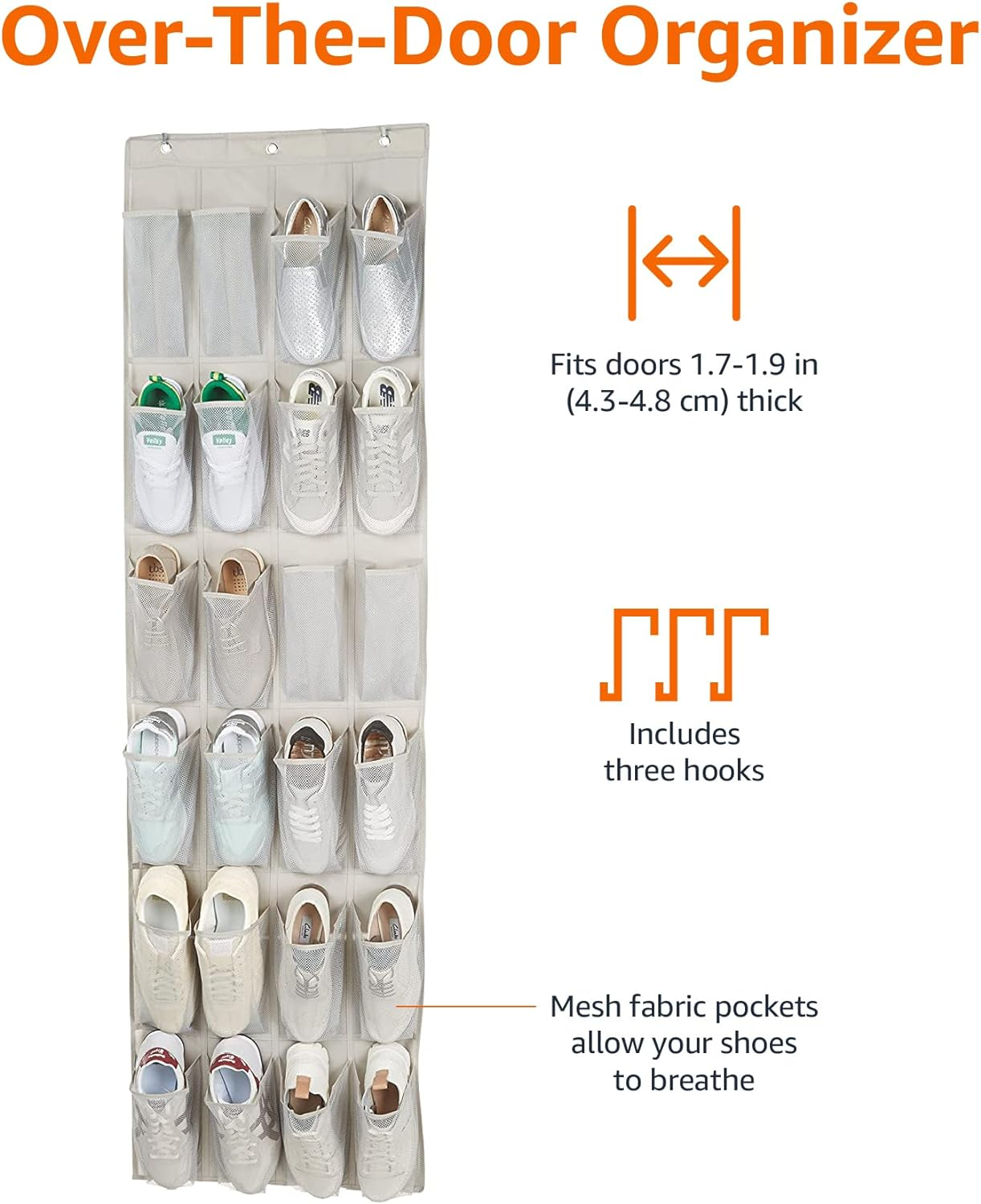 Amazon Basics 24-Pocket Over-The-Door Hanging Medium-Size Shoe Organizer image number 6