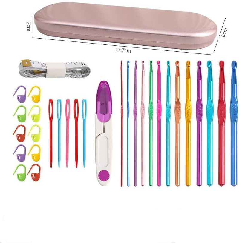 TOYSS Smooth Crochet Blanket Kit for Beginners, 1 Set with Aluminium Hooks, Storage Box, Stitch Markers, Needle Caps, Yarn, Traditional Style, Unisex, Kid image number 4