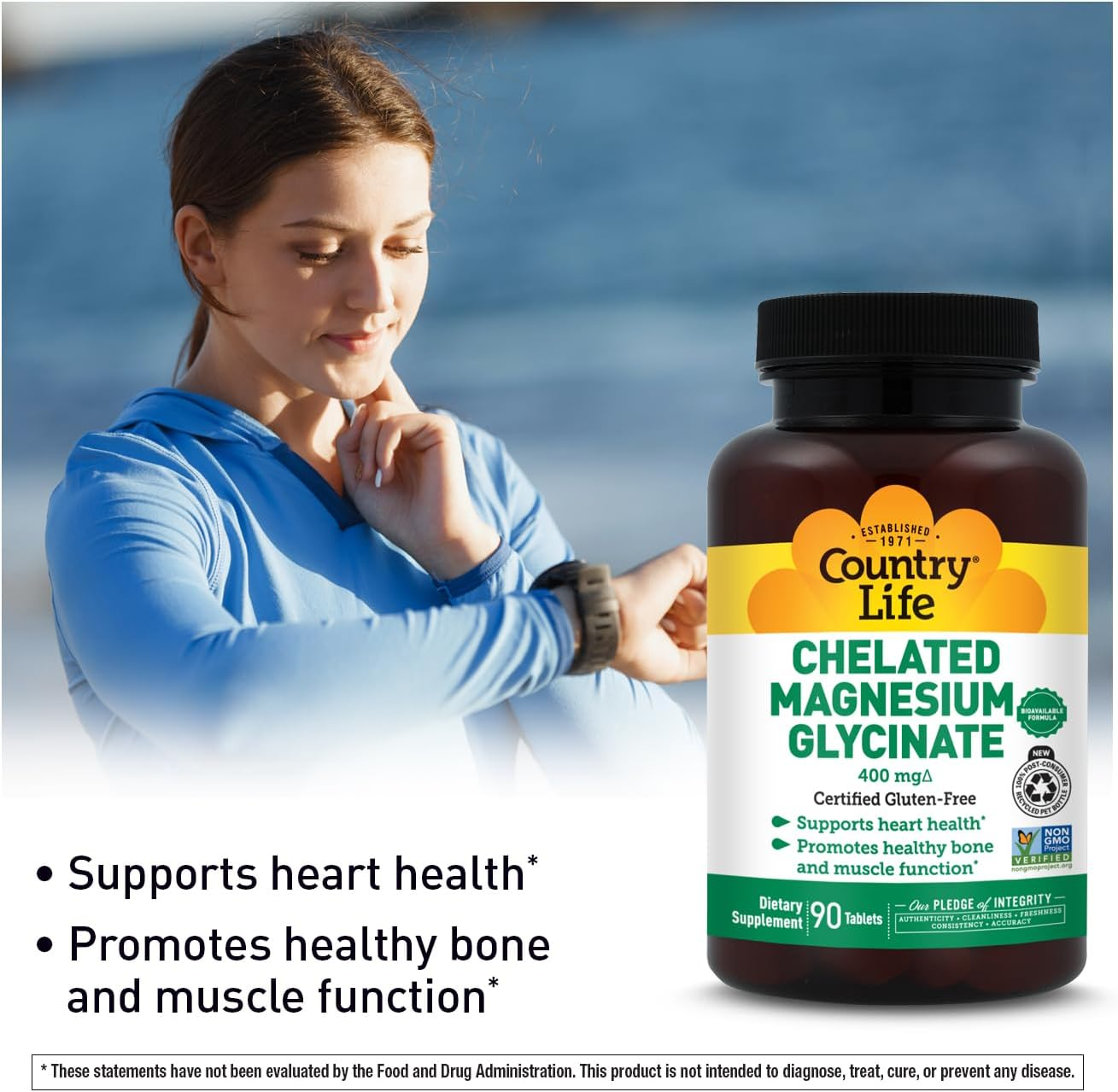 Country Life - Chelated Magnesium Glycinate 400 Mg. - 90 Tablets