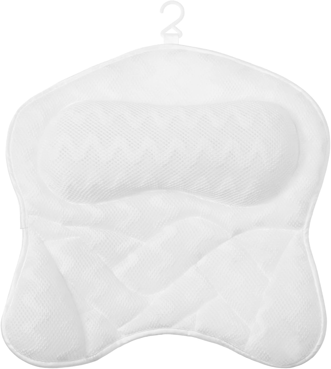 Awobepl Ergonomic Bath Pillow Breathable Air Mesh Bathtub Pillow with 6 Suction Cup and Hook Practical Bathroom Accessories for Neck and Back Support (White)