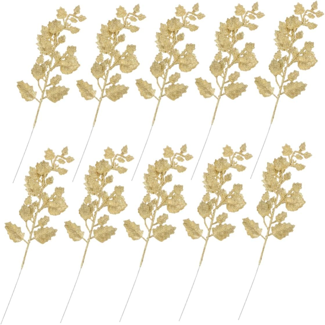 Christmas Glitter Leaves Faux Leaf Ornaments 10Pcs Holiday Decoration Home Party