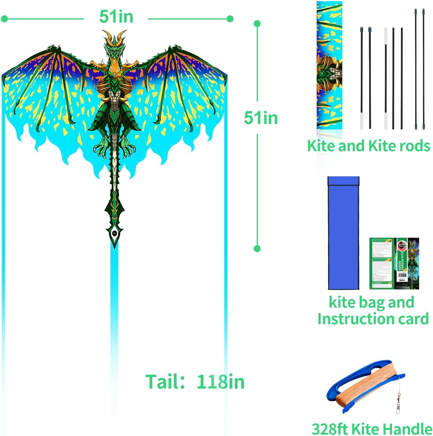 Mint'S Colorful Life Dragon Kite for Kids & Adults - Easy to Fly for Beginners, Large Single Line for Beach Trip with 300Ft String image number 3