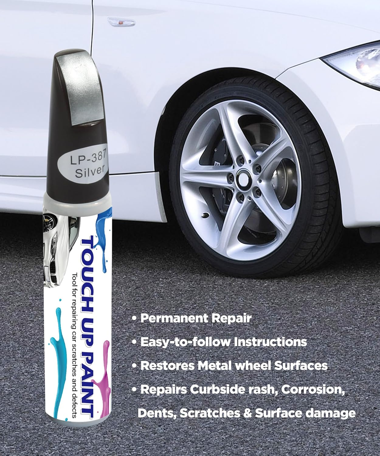 AOCISKA Car Paint,Touch up Paint,Car Accessories Wheel Touch up Paint,Wheel Repair Kit,Rim Scratch Repair Pen,Two-In-One Rim Paint for Automotive Scratch Repair (Silver)