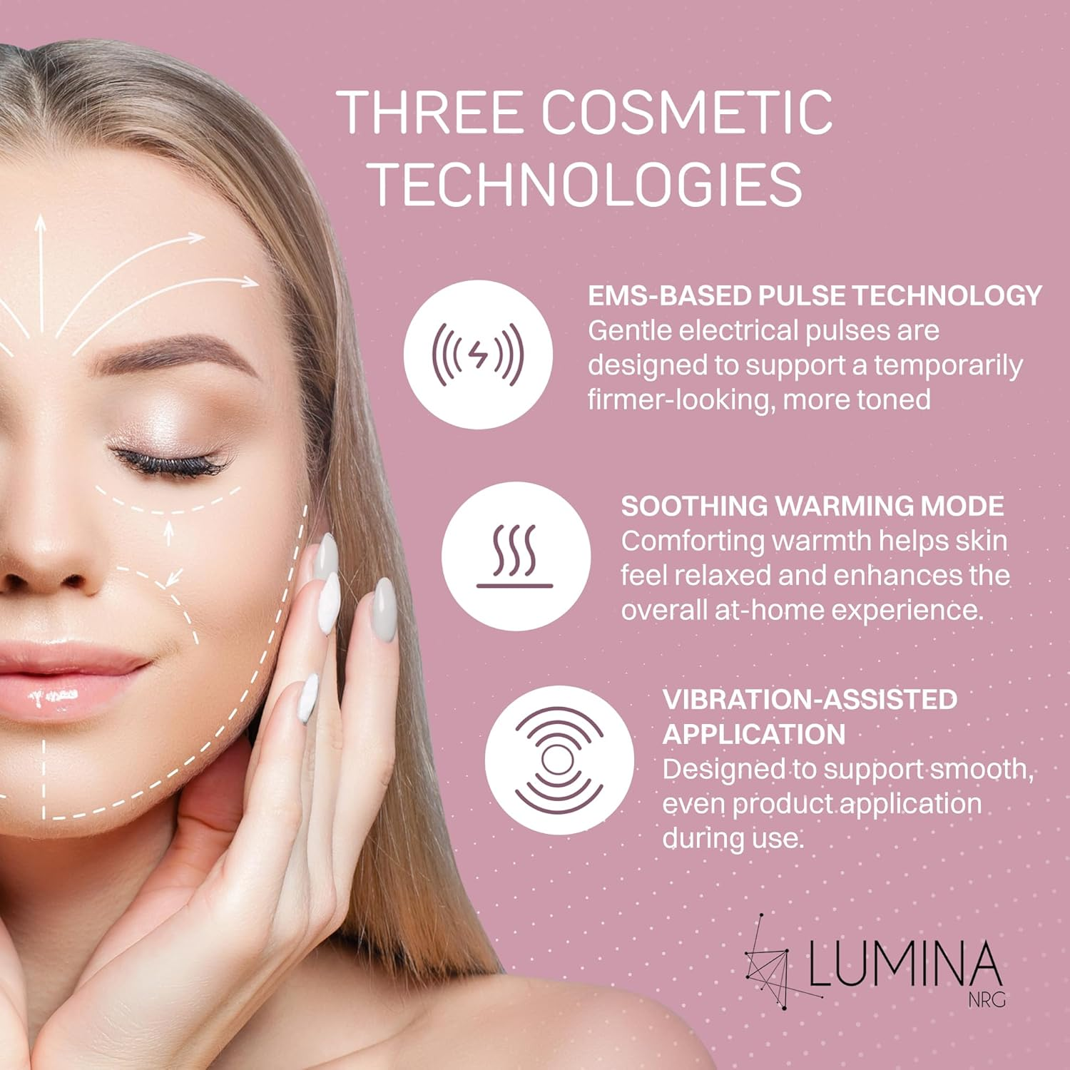 Lumina NRG Mini Glow Pro 5-In-1 LED Face Wand &ndash; Skin Lifting, Toning & Firming Facial Massager with EMS, Microcurrent, Red & Blue Light &ndash; at Home Neck Contouring Beauty Device & Sculpting Tool